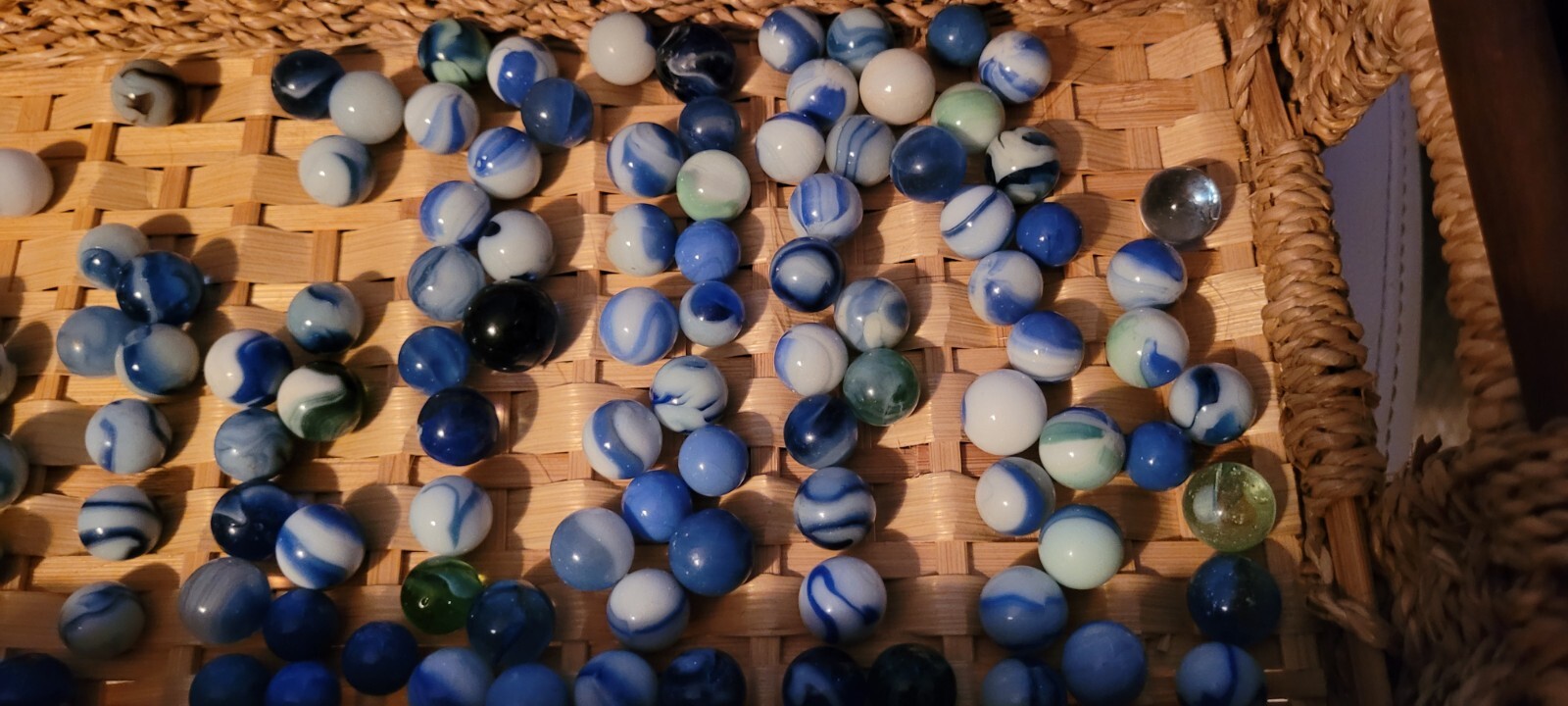 Medium Lot of Vintage Marbles Blue White Swirling Dark Solid Colorful Decorative