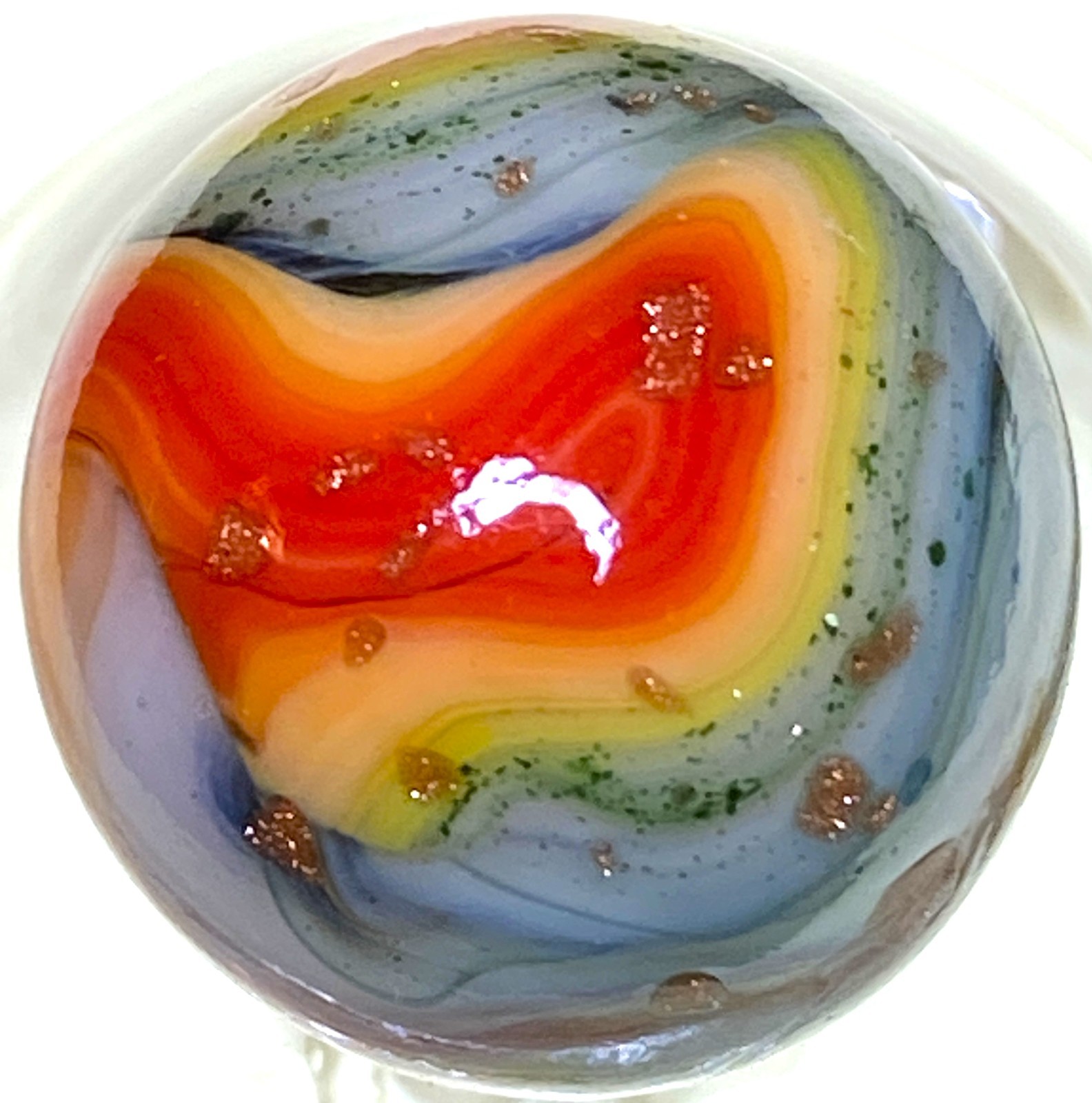 JABO/DAS INCREDIBLE GOLD LUTZ RAINBOW COLORS AVENTURIN SWIRLED SHOOTER .71″ M333