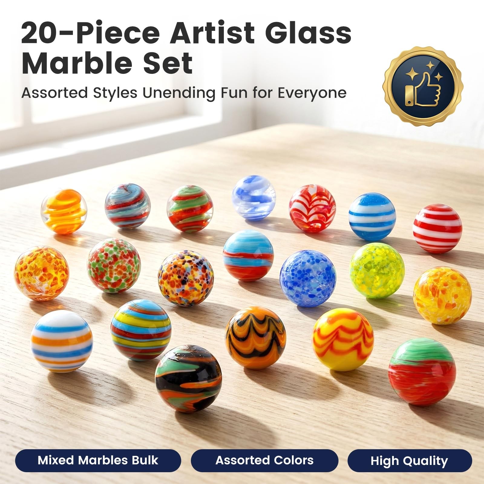 Glass Marbles 0.63 Inch 20PCS Small Colorful Unique Designs – Perfect for Kids