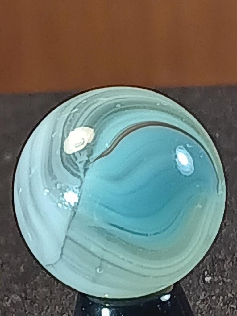 5/8″ Vitro Brilliant Turquoise Patch Wispy White on Clear NM Serious Marble B202