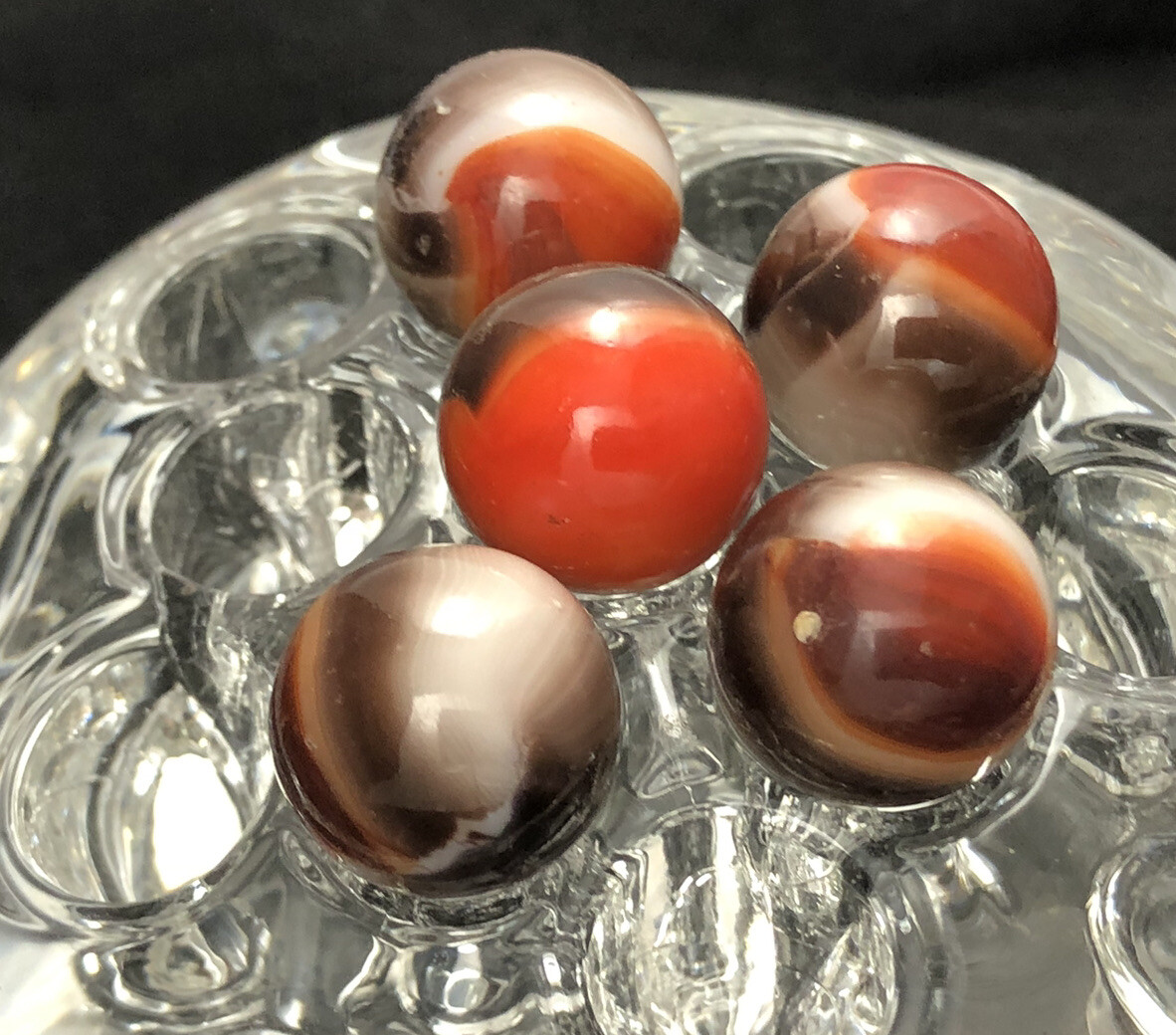 VINTAGE MARBLES RED WHITE BROWN Lot Of 5 PLAYING