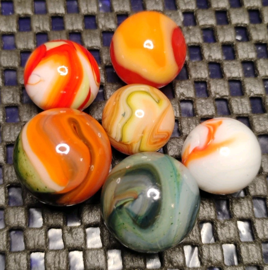 .72″-.55″ JABO/D.A.S. MARBLES LOT X6💥SWIRL TOYS MINT/NM+