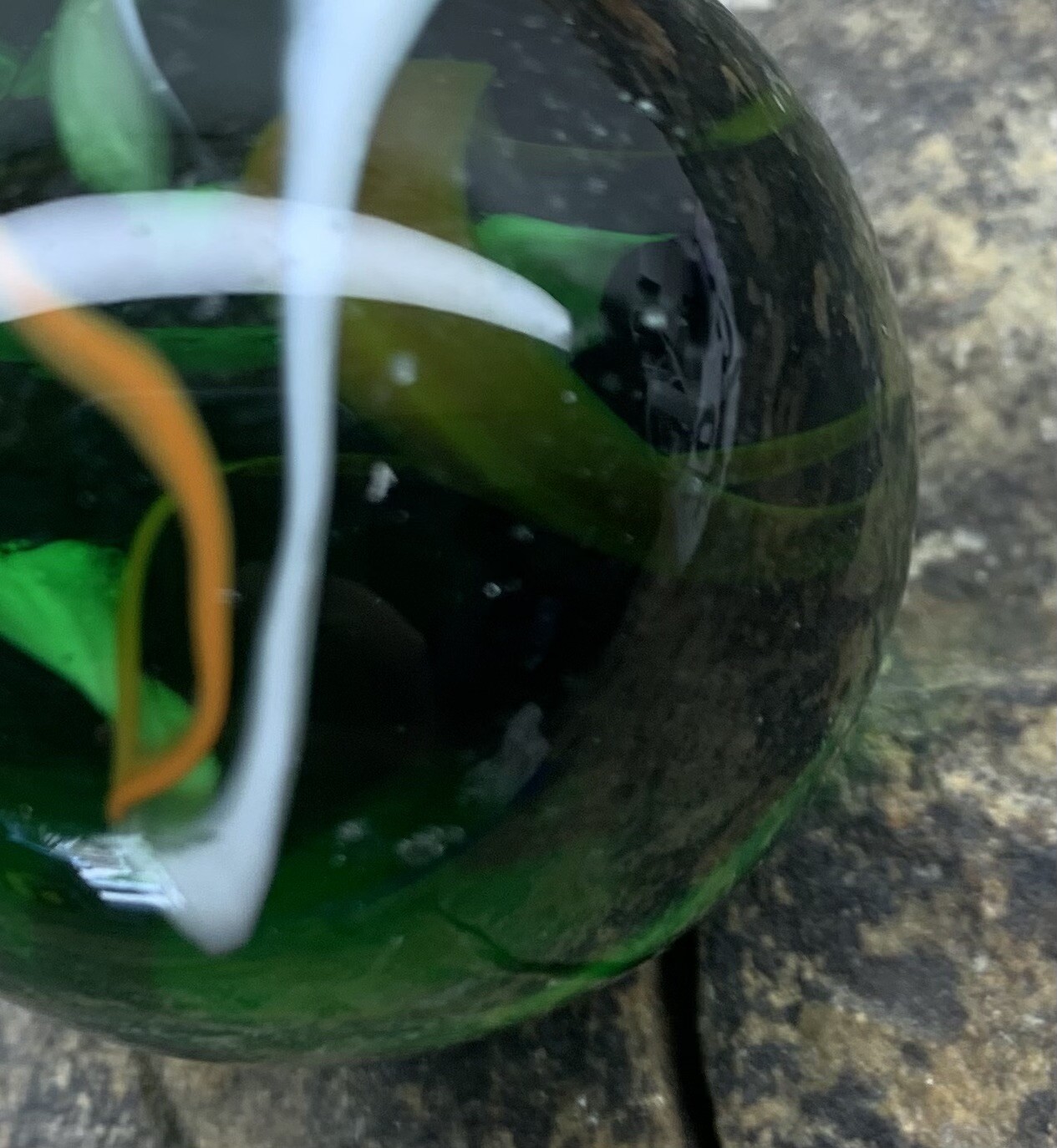 Glass Marble 1.5” In Diameter. Used. Green With Swirls