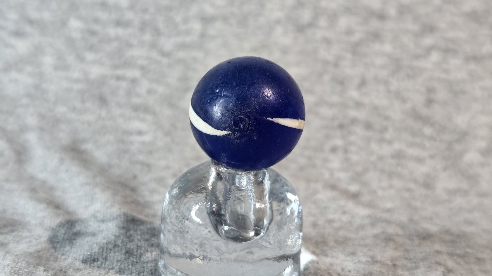 Handmade German Marble – Translucent Blue with Two White Stripes Vintage #001