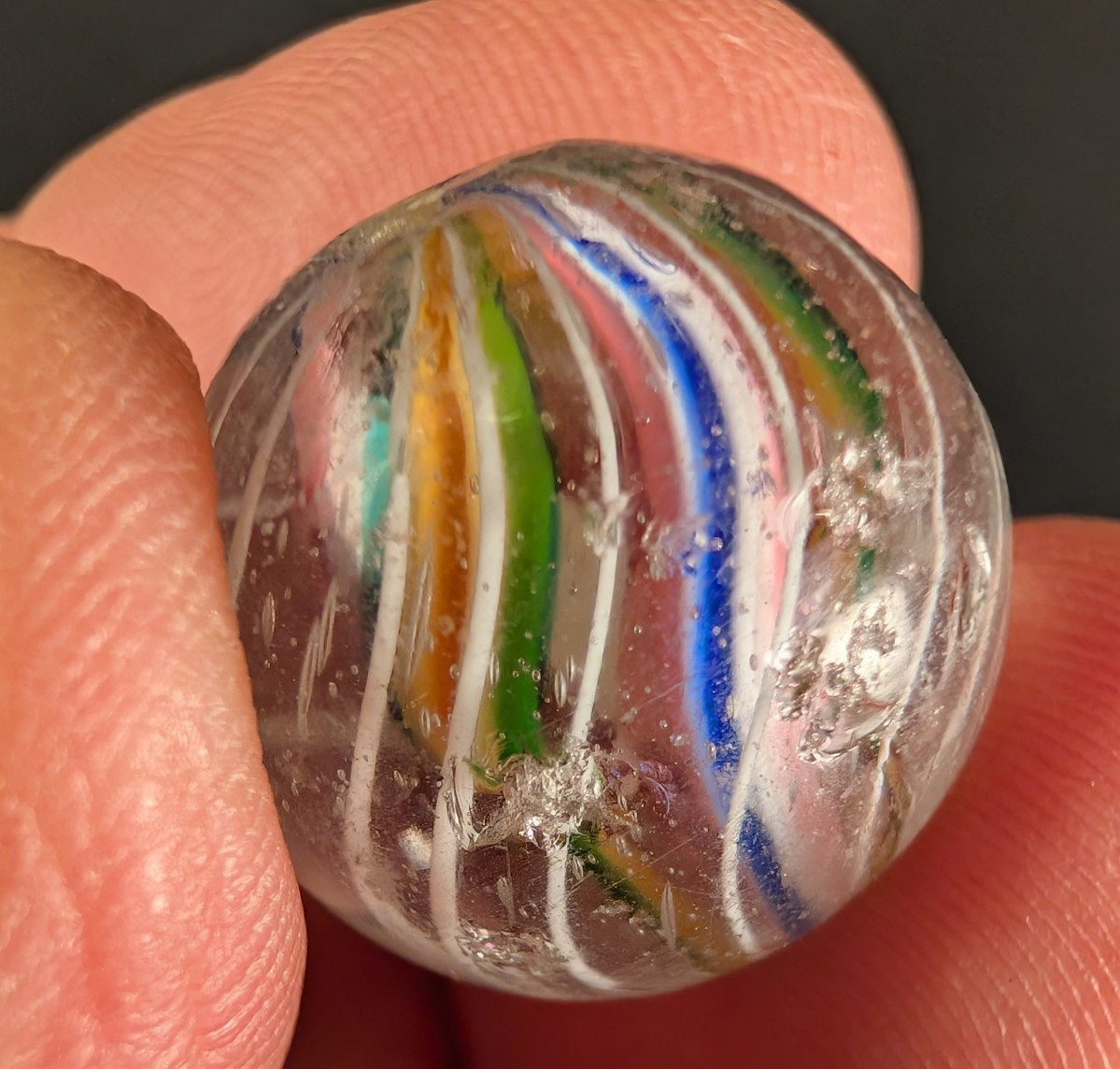Vintage German Latticinio Core Swirl Marble Glass .759″ (6 colors)
