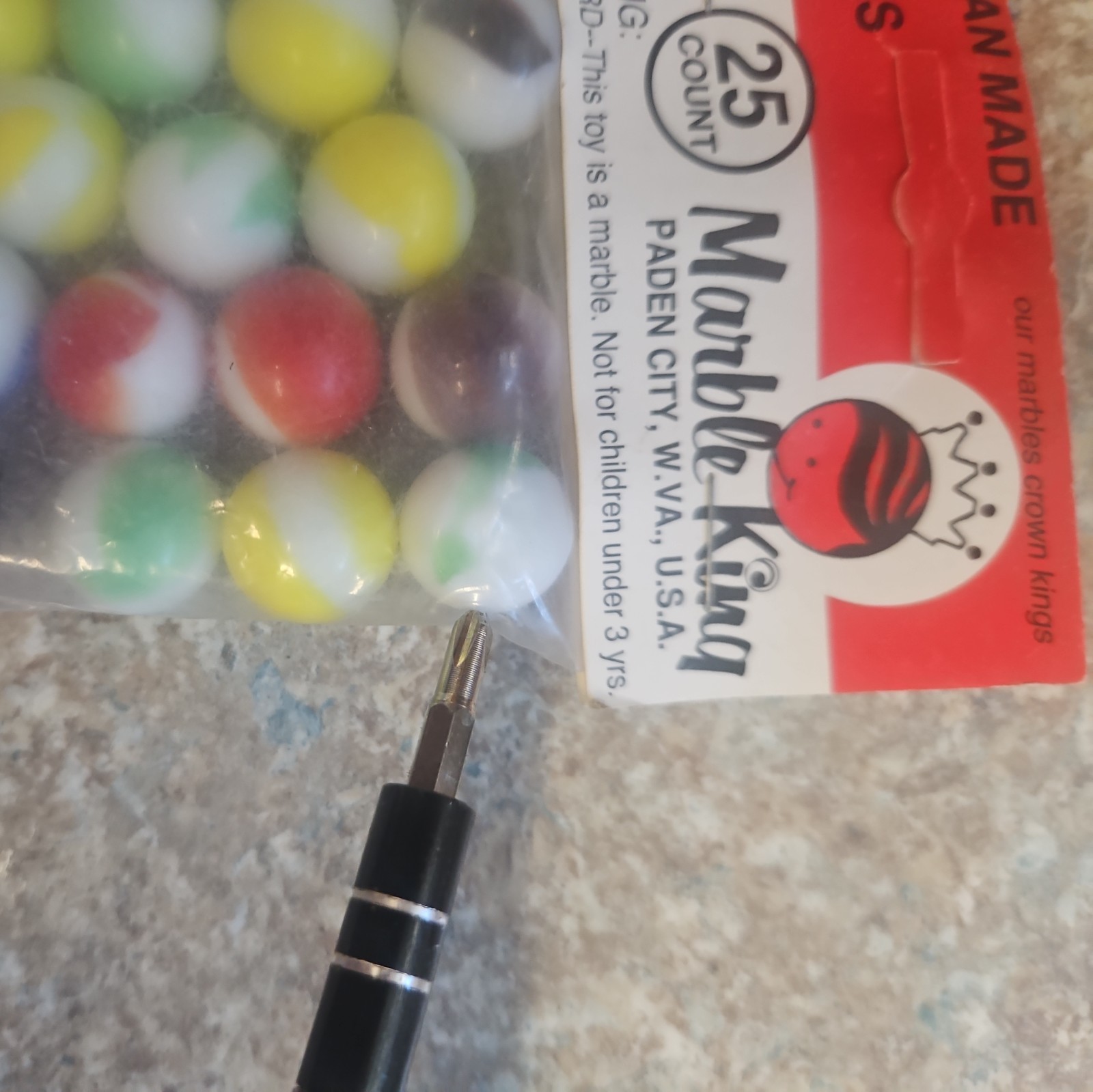 Marble King New bag 25 count with 1 Shooter American Made Glass Marbles Vintage