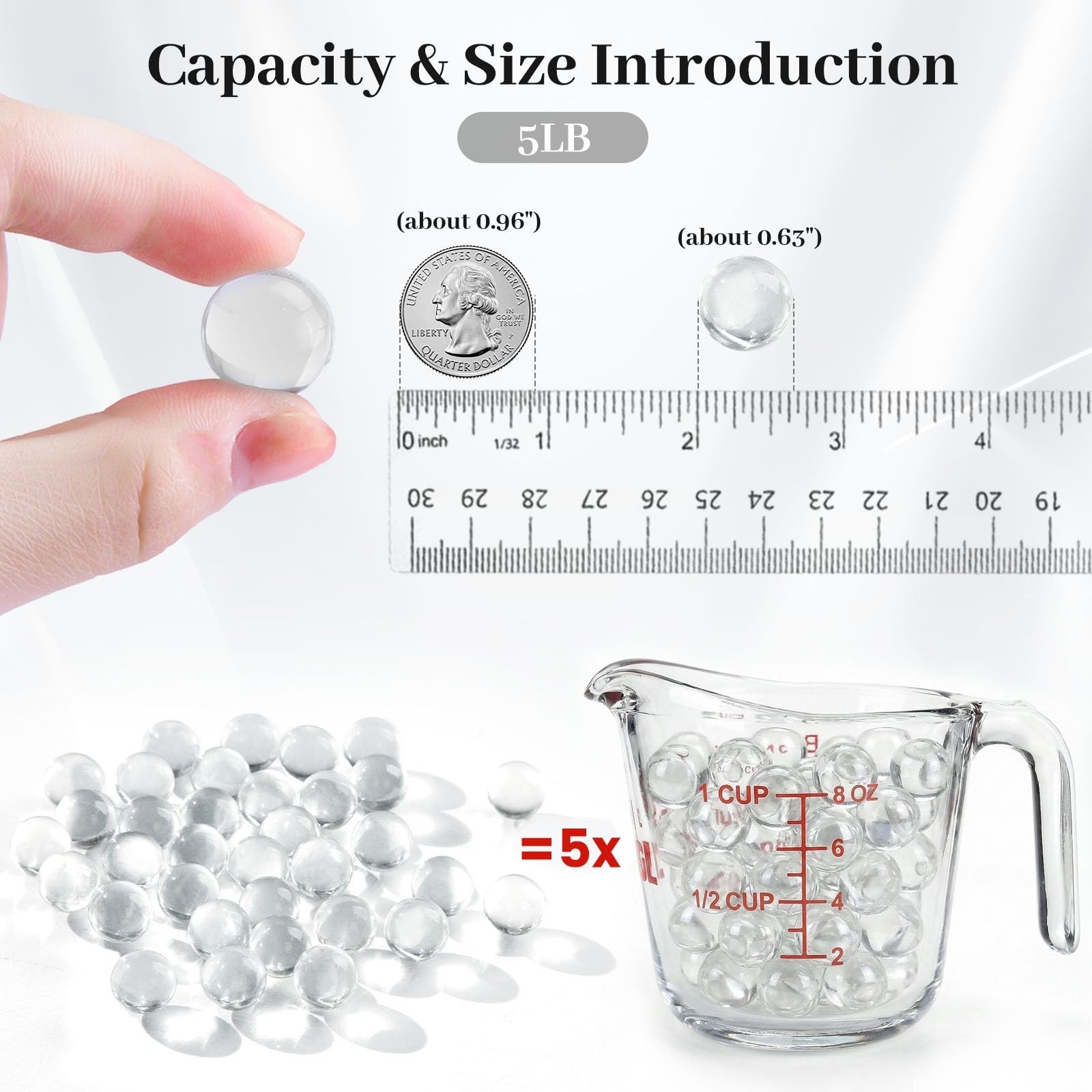 5LB Clear Glass Marbles 0.63″ – Bulk Decorative Vase Fillers for Home Decor