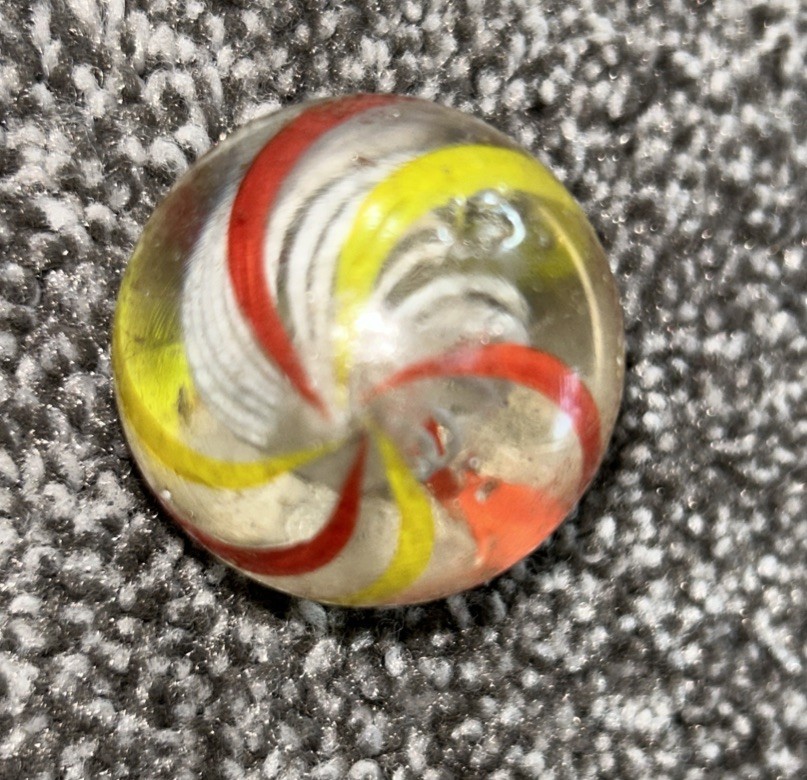 Antique German Latticinio Core Swirl Glass Marble 32.6 mm 1.28”