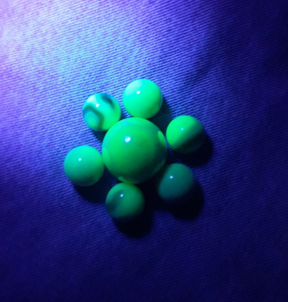 Uranium UV Jabo Electric Eel Marble King Fenton Burmese Glass Marbles Florescent