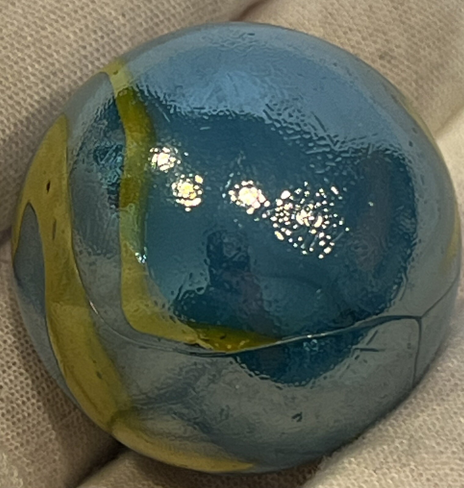 MERXICO Large Shooter Marble Blue Yellow Iridescent Glass Used