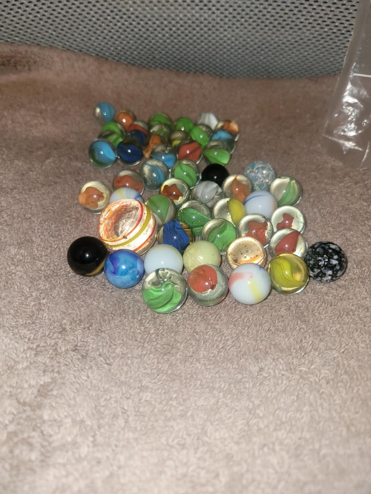 Vtg Lot of Glass Blue Green White Swirled Marbles 51~Misc Sizes
