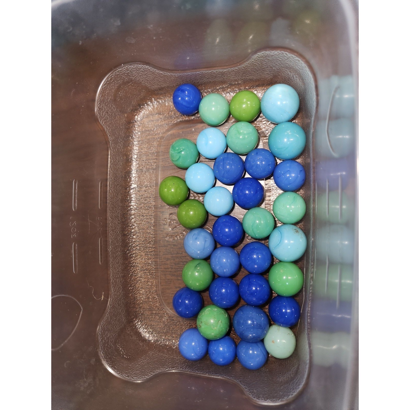 35 Vintage Glass Marbles LOT of Mostly Solid Color Green and Blue LOT F