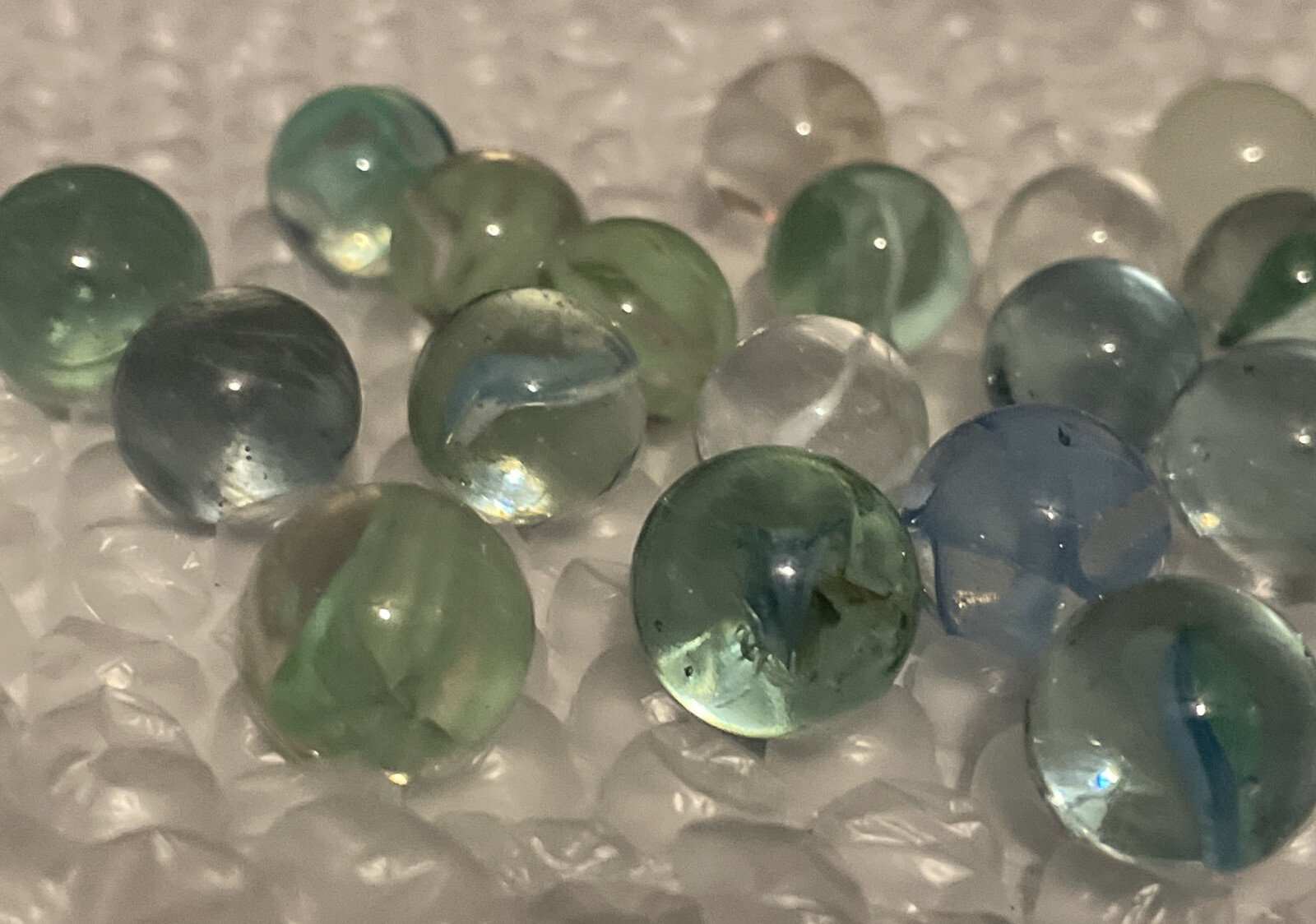 Nice Lot Of Vintage Blue Green White Clear Marbles #13