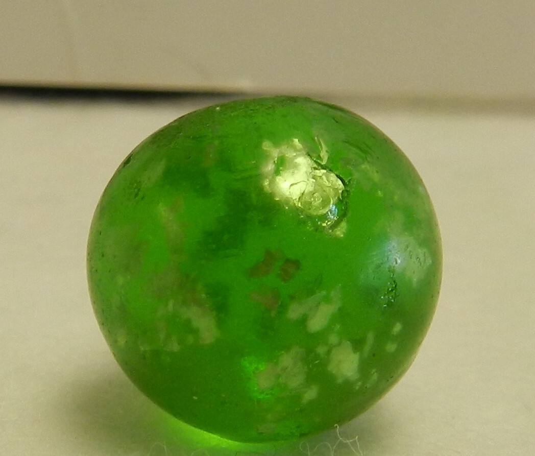 #17356m Vintage Green Glass German Handmade Mica Marble .69 Inches