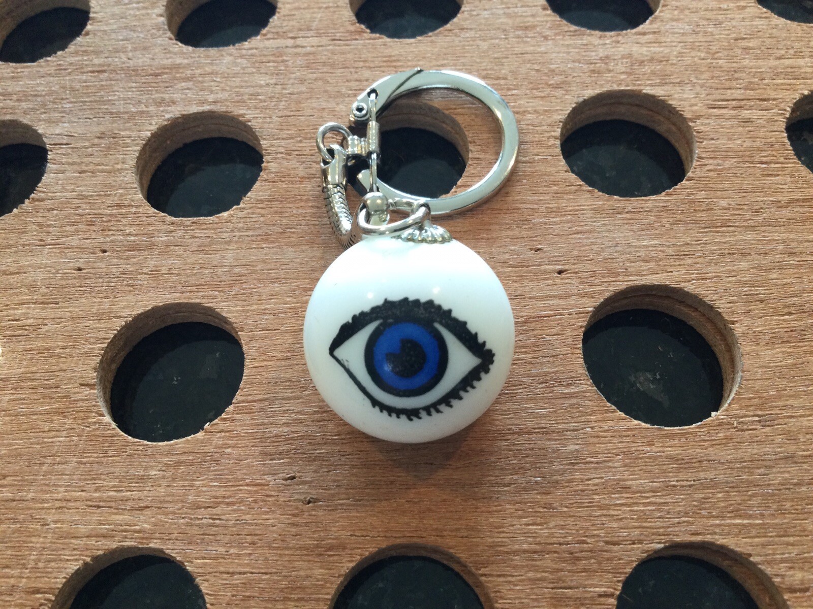 Vintage | Eye | Blue & Black Print on White Marble Keychain
