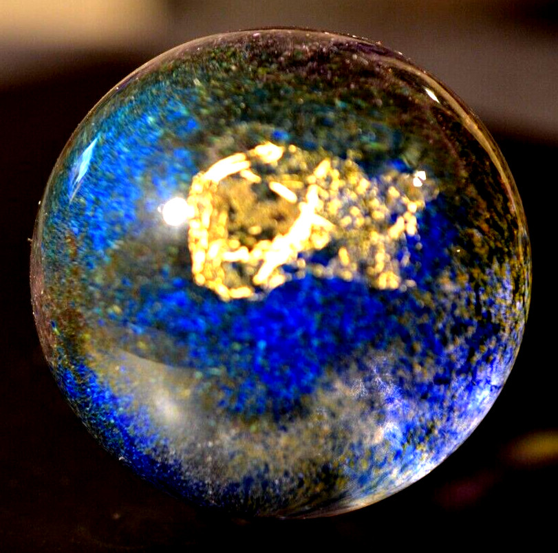 CHARLES CULBERT GLASS MARBLE/2.724″-TRANSPARENT DARK EARTH ABSTRACT-GOLD,VIOLET+