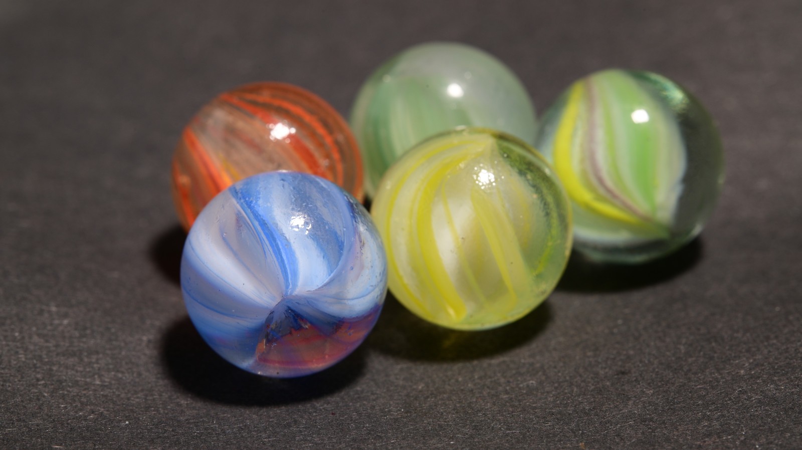 5 Vintage French Euro Sparkler Marbles Mixed Bright Tangy Colours 1950/60s