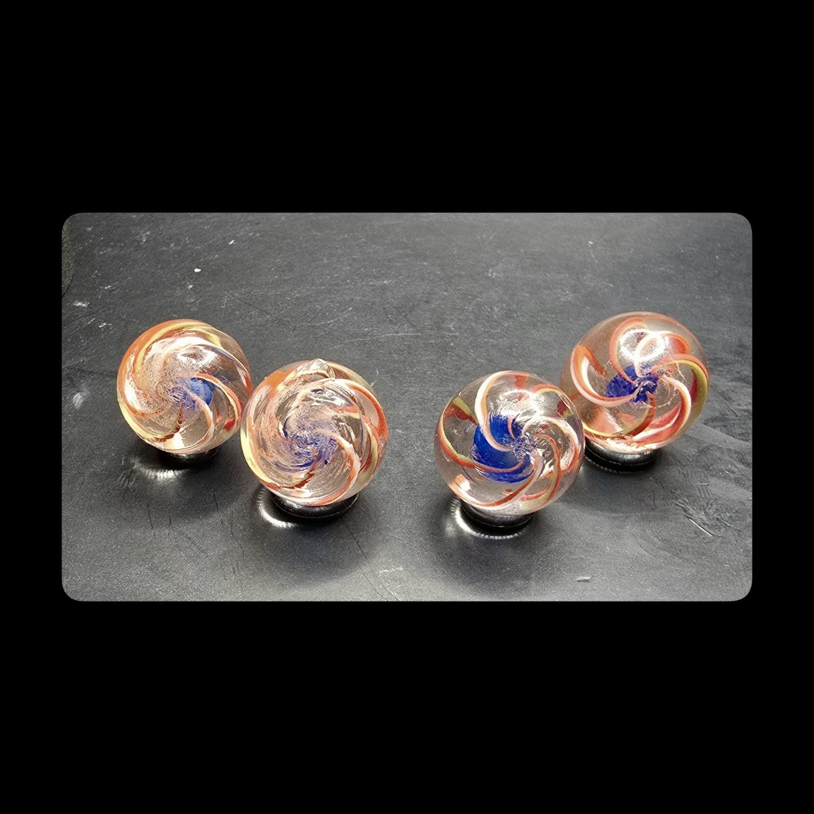 ~Mic’sMibs~11/16″ Set of FOUR same Same Blue Jelly Solid Core Swirls