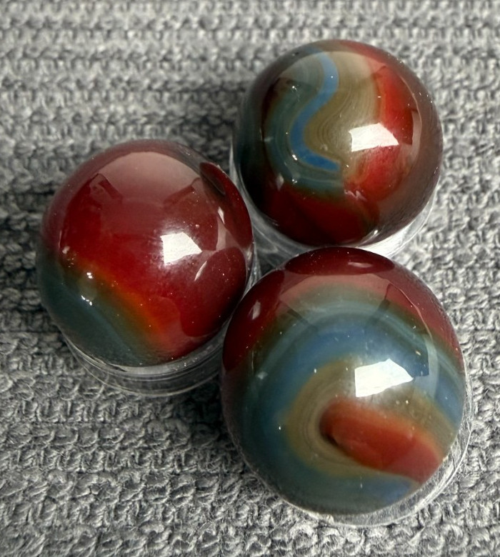 Lot of 3 JABO Classics Marbles Burgundy Blue & Gray .59″ – .61″ Mint