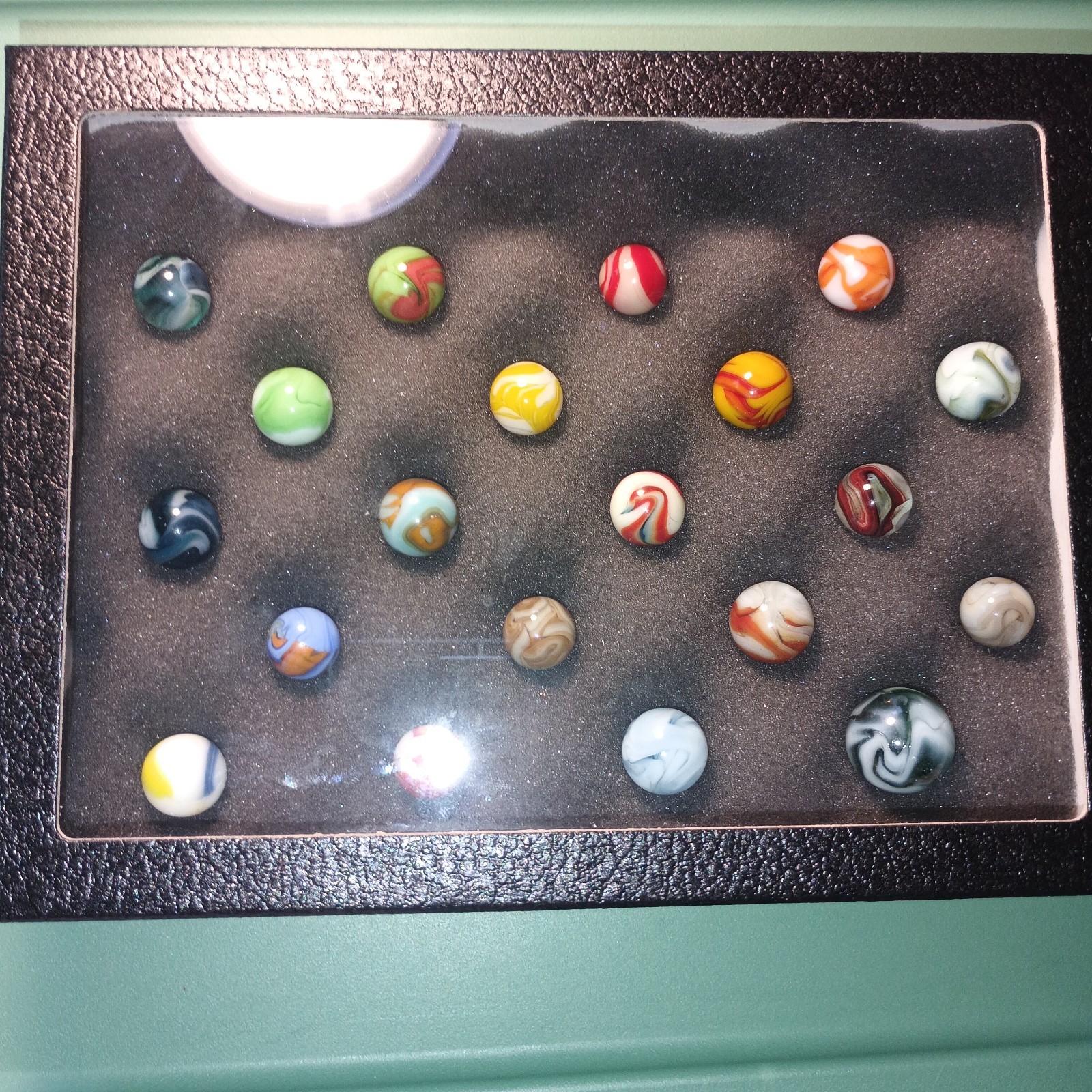 20 Collector Marbles In Display Case