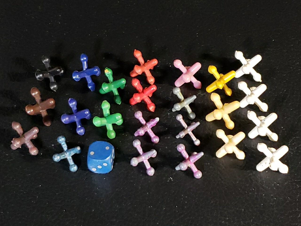 Lot Of 23 Colorful Plastic & Metal Jacks With 1 Vintage Dice