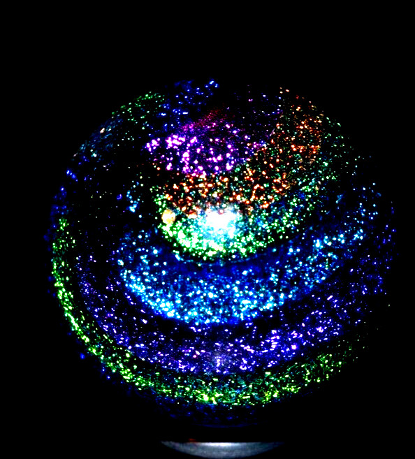 JAMES ALLOWAY GLASS MARBLE/1.358″-DICHROIC RAINBOW STARDUST #639-VIOLET,FOREST +