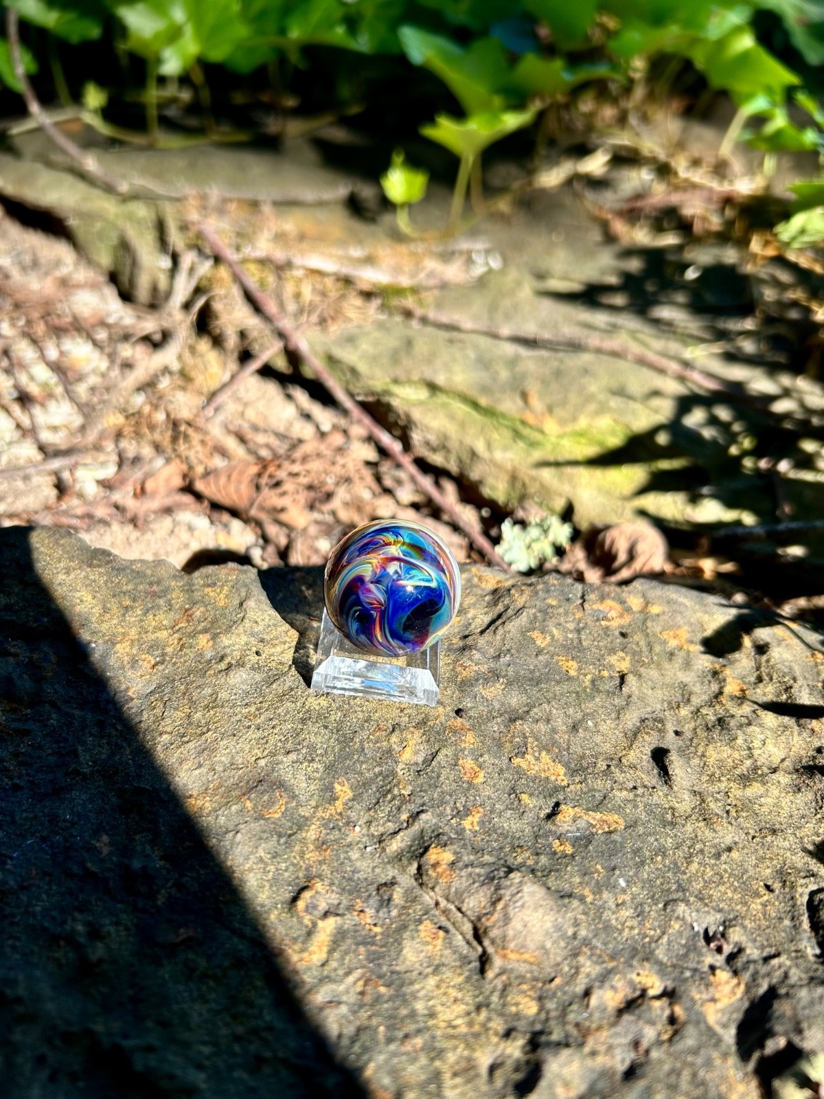 1 inch Handmade Glass Marble Planet Swirl Joshua White Natural State Glass