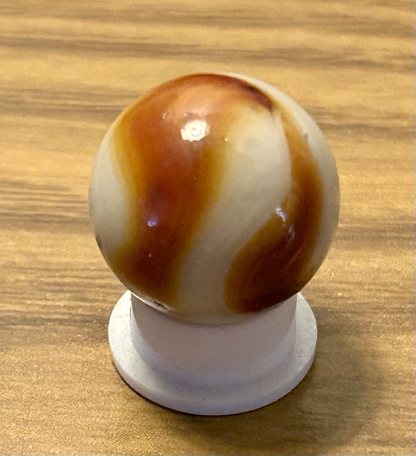 Vintage Peltier Glass 0.66” Marble Burnt Zebra Ribbon Swirl? NM