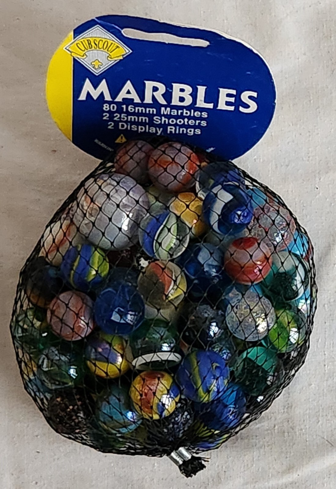 Vintage Sealed Mega/Cub Scout Marbles Bag-80 Marbles + 2 Shooters + 2 Rings
