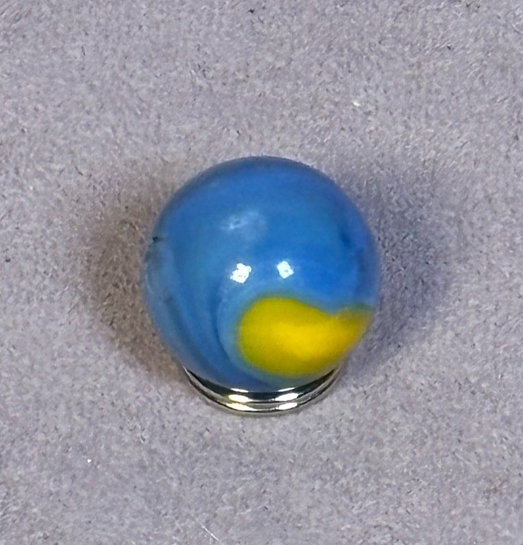 Vintage AKRO AGATE Opaque Glass Marble BABY BLUE & Yellow Patch with 3/16″ Chip