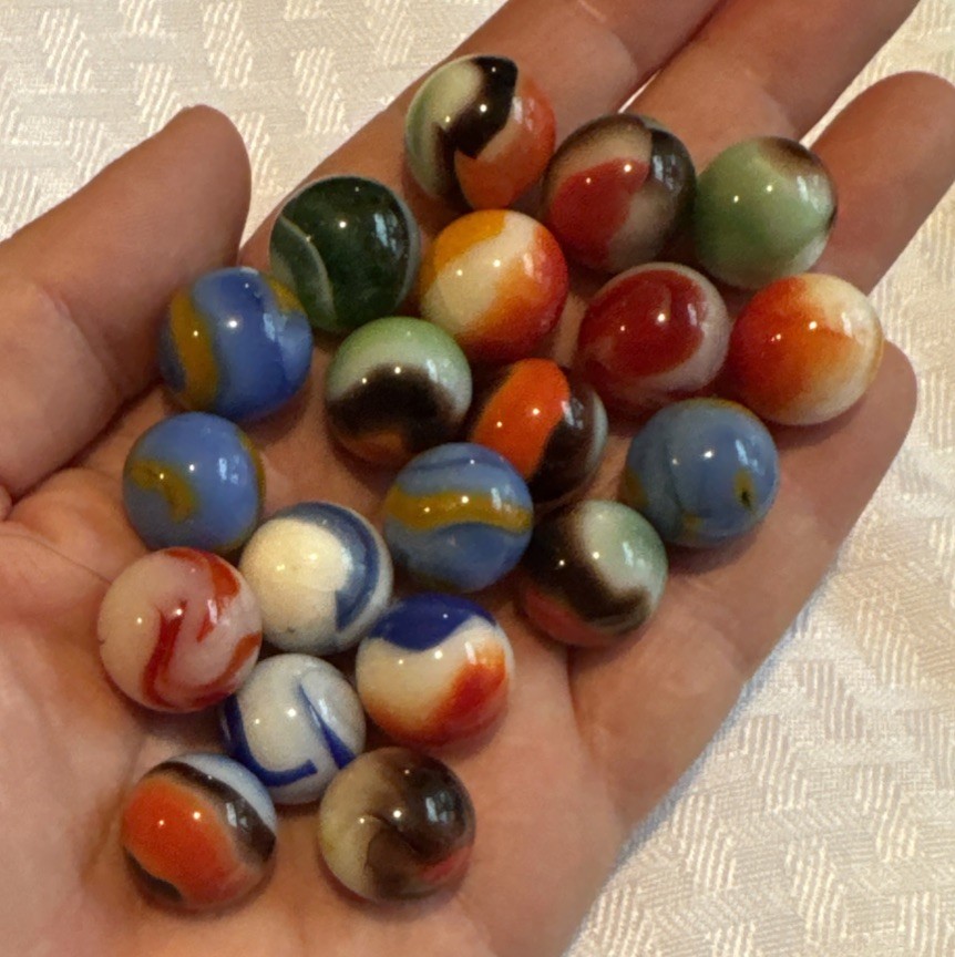 Vintage Glass Marbles Lot 20 Opaque Swirl Patch Ribbon Akro Peltier Style 5/8”