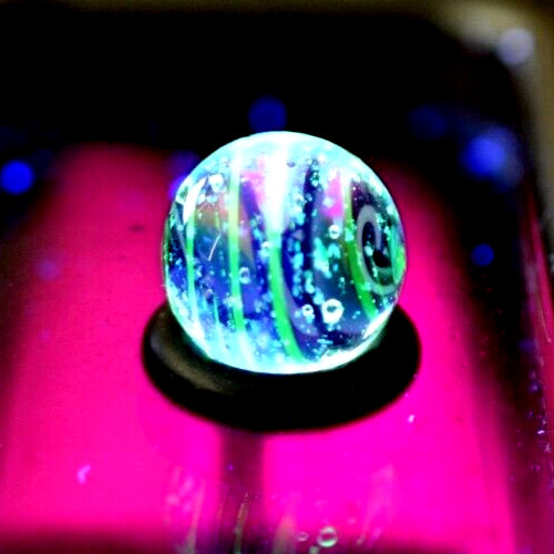 BRYAN TRILLAS GLASS MARBLE/.550″-OPAL RAINBOW ZEBRA PEEWEE-UV,ORANGE,YELLOW,LIME