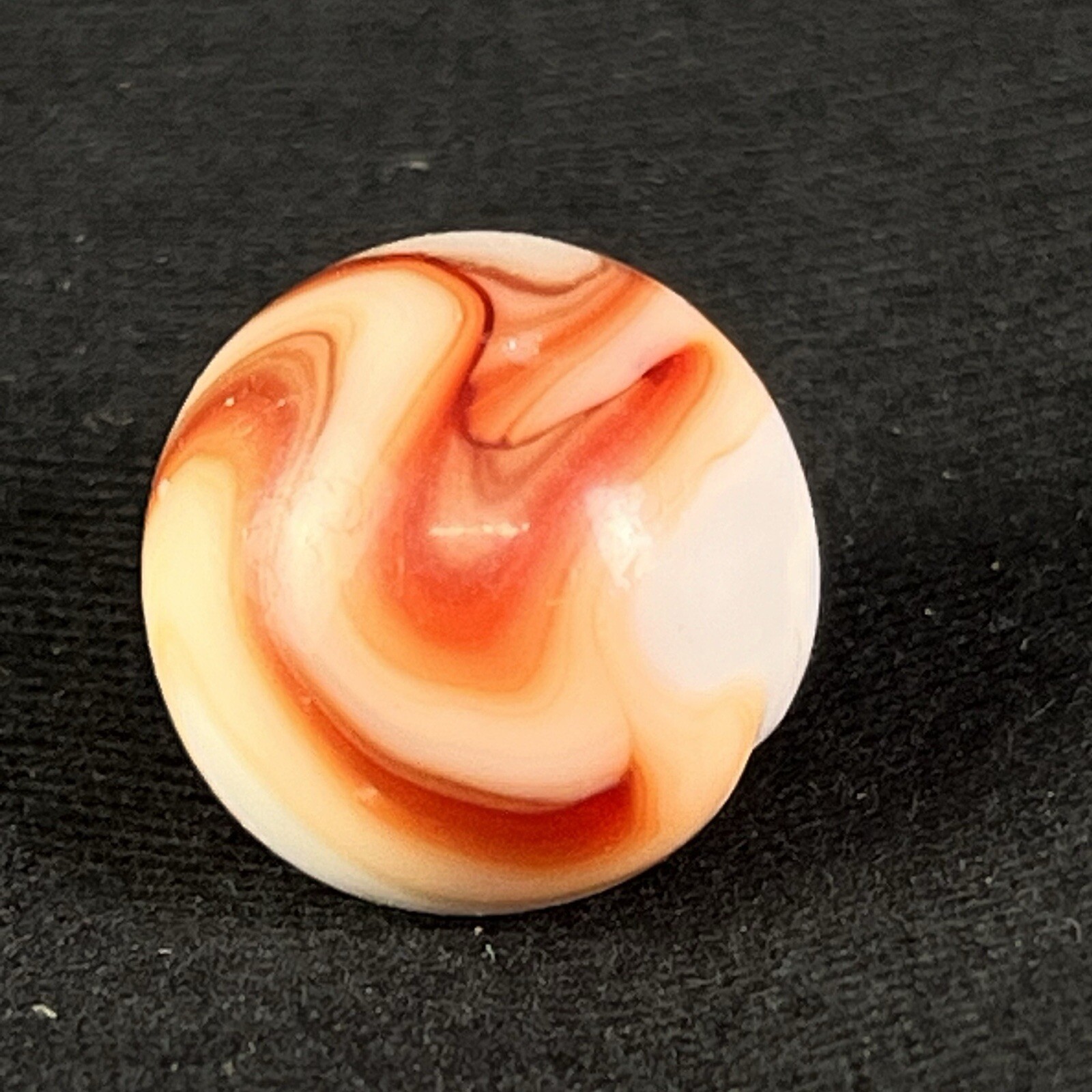 Vintage Akro Agate Peltier Art Swirl Glass Marble .65” White Brown Yellow