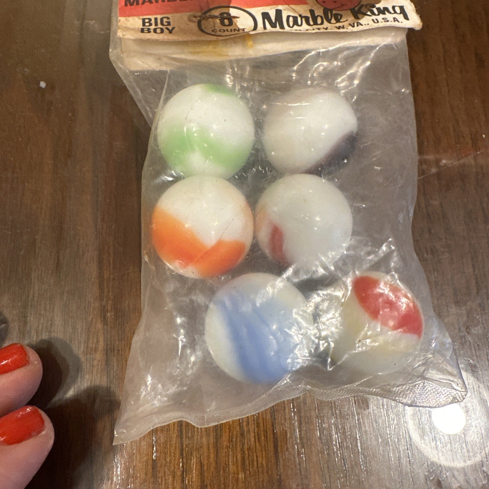 New Old Stock MARBLE King BOWLERS 6 MARBLES IN ORIGINAL PACK, 7/8 inch T43