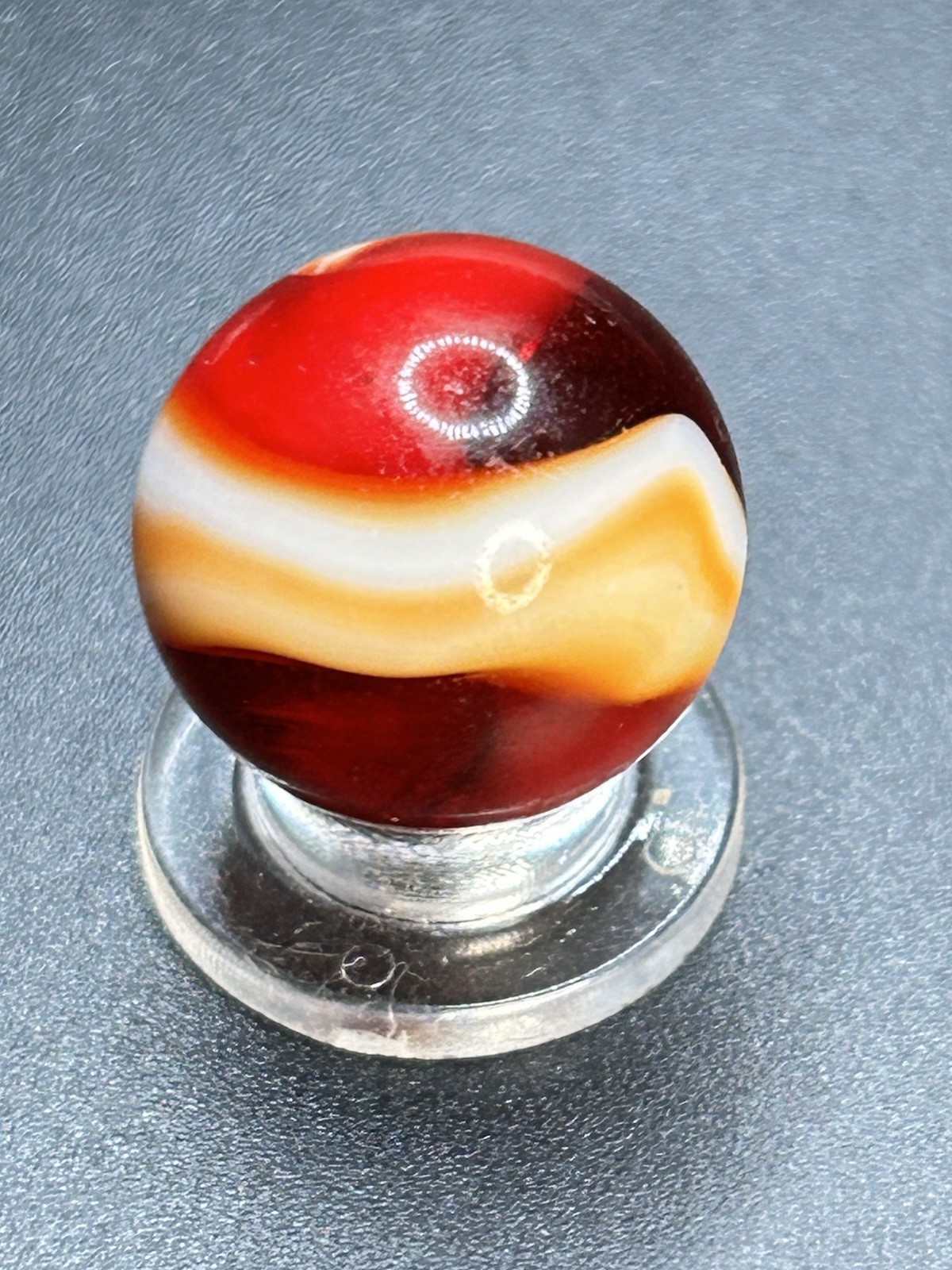 Classic Vintage Akro Agate Tri Color Red Snake Spiral Marble 0.709”