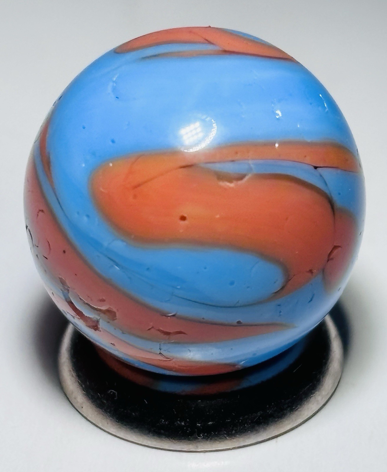 Christensen Agate Co Two Color Flame Swirl Marble.67” In Near Mint- Condition