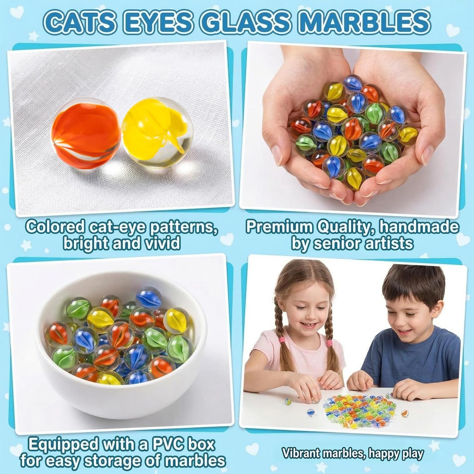 240 Pcs Cat Eye Glass Marbles – Medium Thick Decorative Retro Game, 14mm