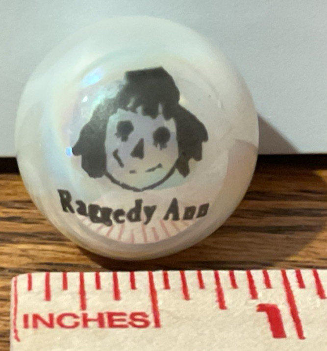 Vintage Raggedy Ann Face Marble Black & White Image Iridescent