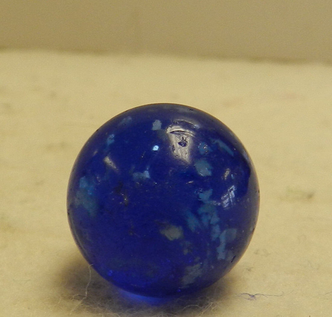 #16275m Vintage German Handmade Blue Glass Mica Marble .58 Inches
