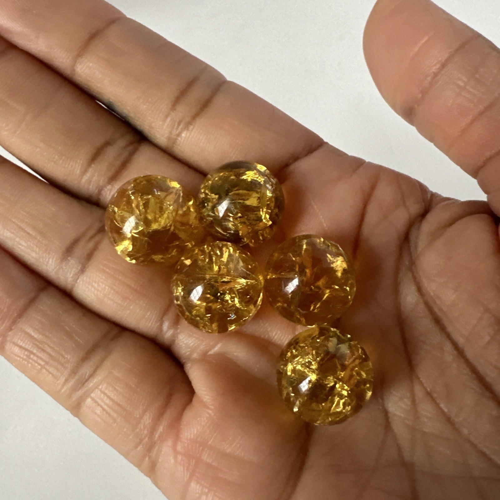 Lot of 5 Vintage Amber Gold Crackled Glass Marble
