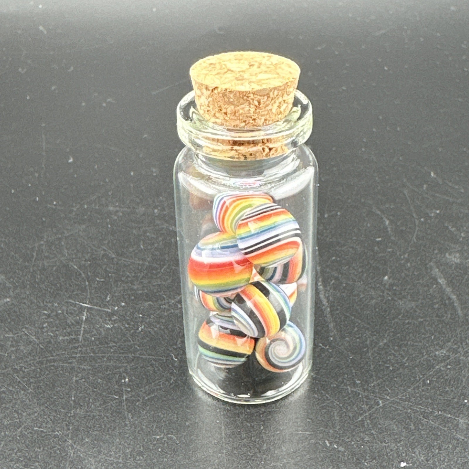 Set of 10x Contemporary Handmade Art Glass Peewee Marbles W/ Jar Swirl MIB Boro