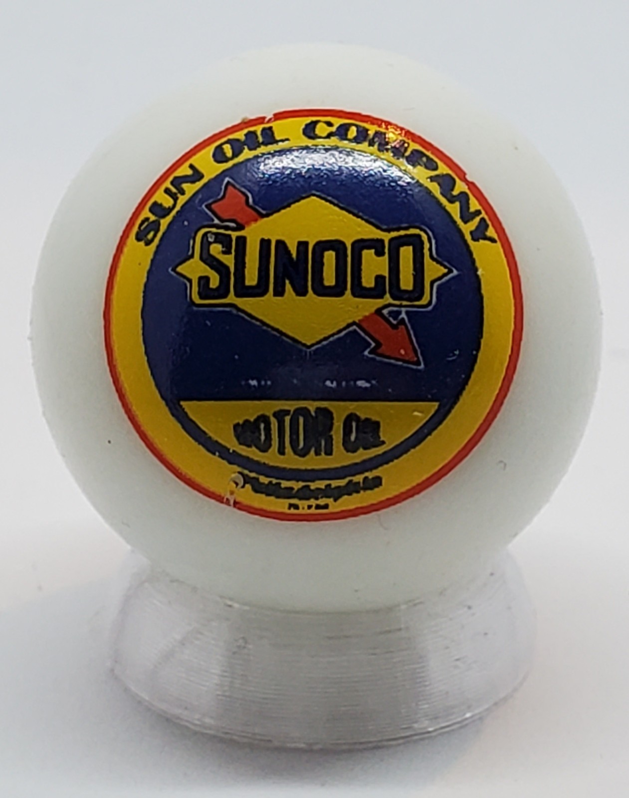 Sunoco Sun Oil Company Glass 1″ Logo Marble w/ Stand
