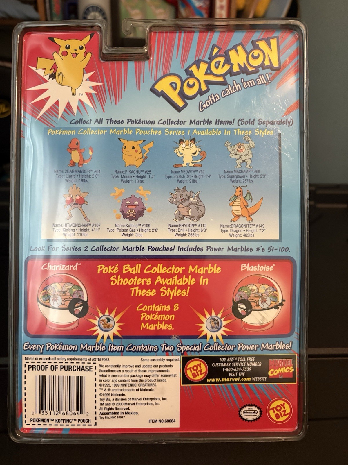 Pokemon Series 1 #109 Koffing Collector Marbles 2000 Toy Biz Sealed Weedle