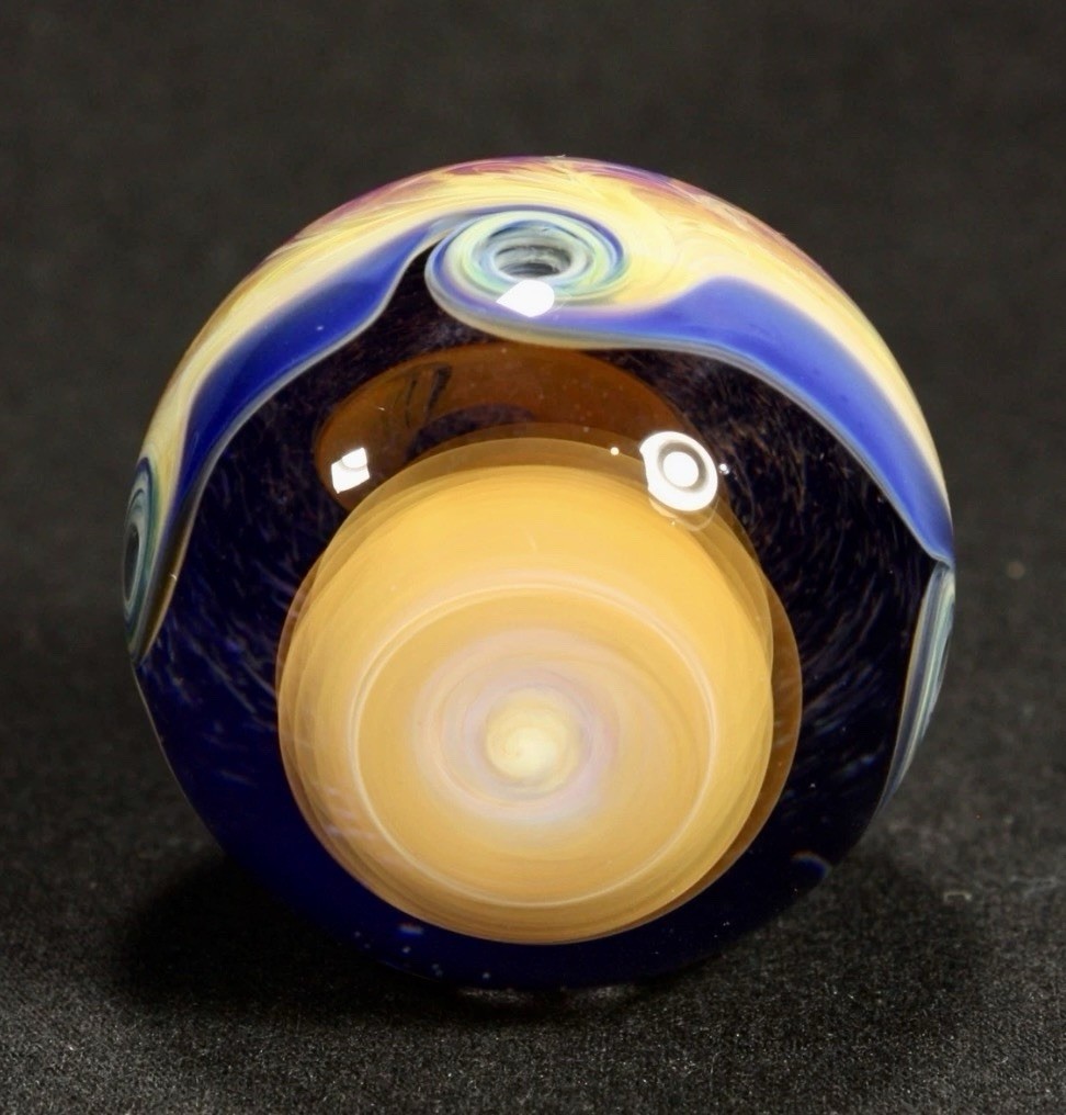 Juba Glass Handmade Marble 1.65″ Boro Lampwork Art 24K Gold and Silver Fume