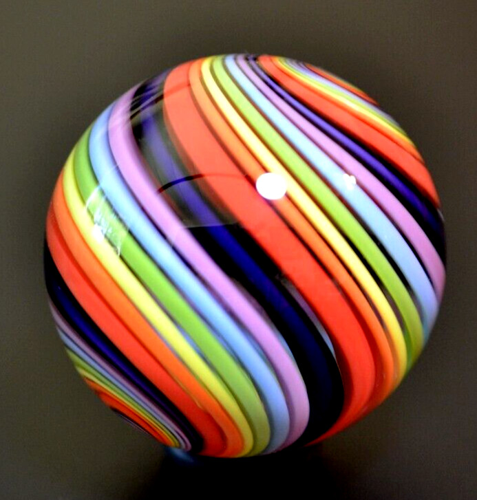 EDDIE SEESE GLASS MARBLE/1.545″-CARNIVAL MULTI-COLORED RAINBOW-LAVENDER,ORANGE +