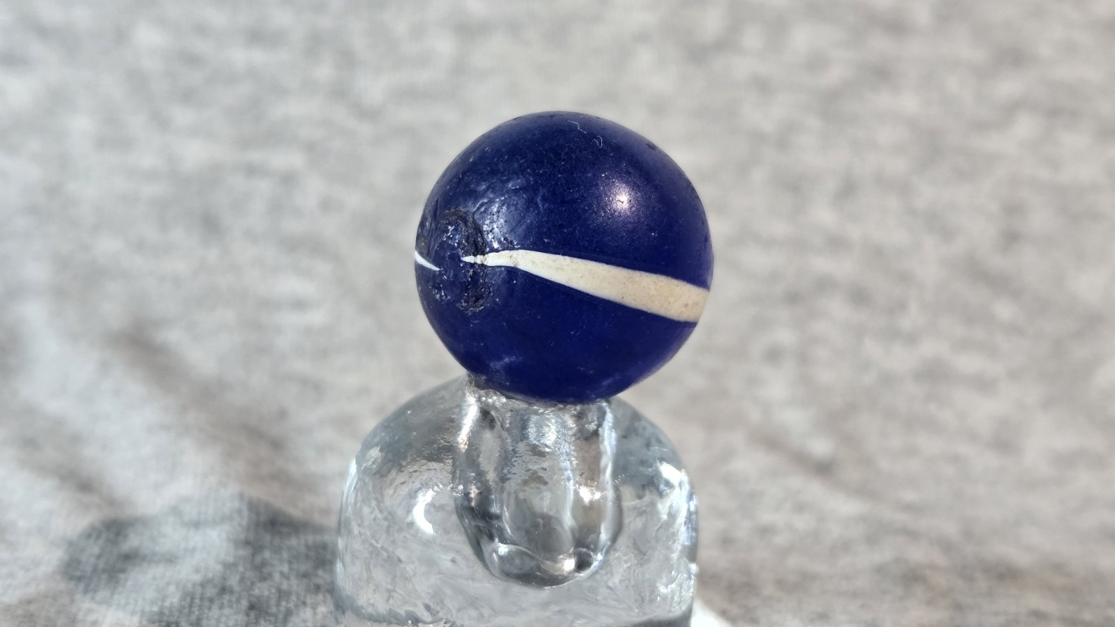 Handmade German Marble – Translucent Blue with Two White Stripes Vintage #001