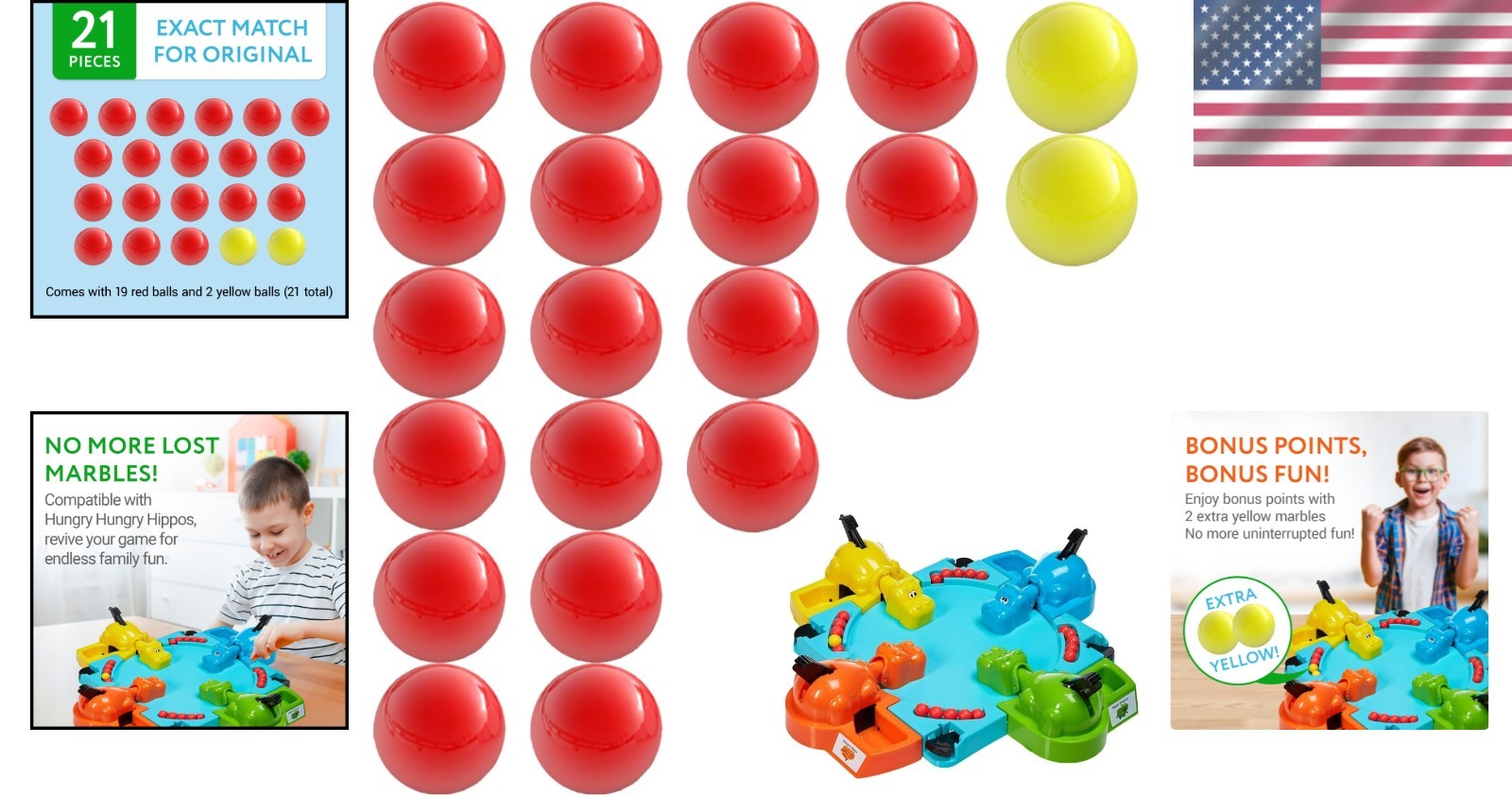 Educational 21-Piece Marble Set – 19 Red & 2 Yellow – Perfect for Kids’ Games