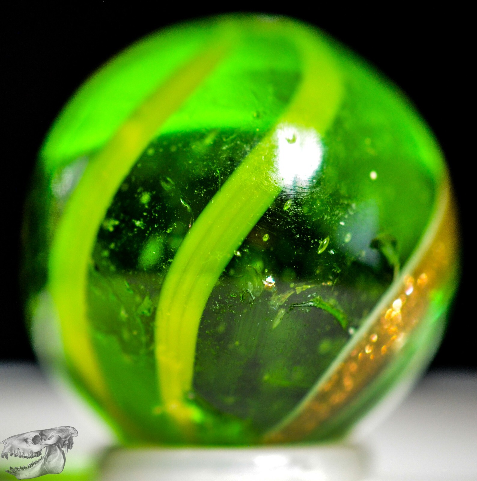 Handmade Banded Lutz Marble, Mint Green Glass 3/4 in, Near Mint, Polished, S1287