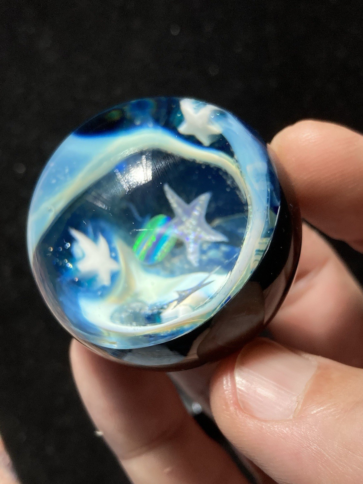 42mm Glass Boro Marble Deep Space Opal 24k Gold Fume swirl Sculpture Stars