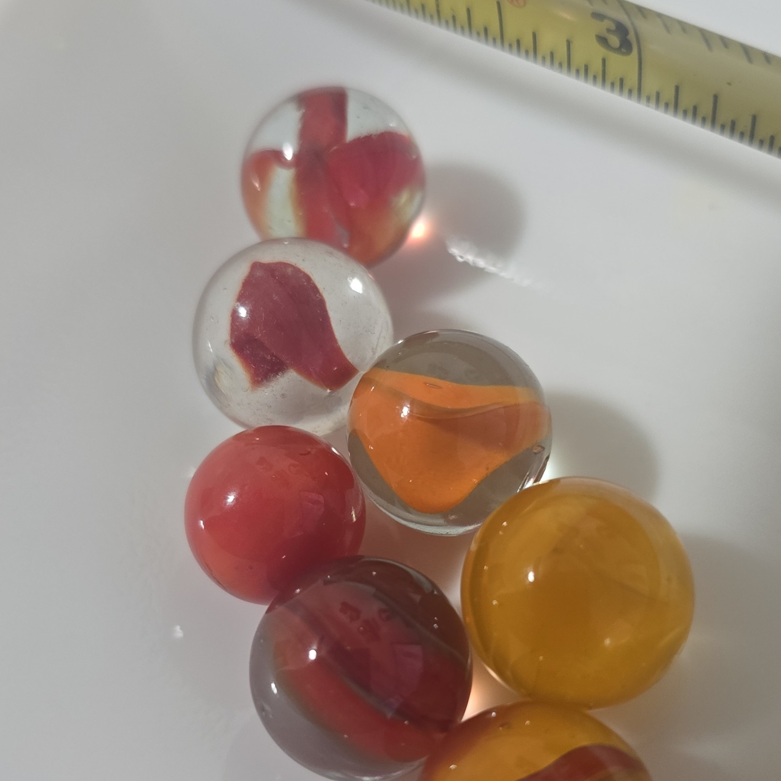 Lot of 8 Machine-Made Glass Toy Marbles Clear Swirl Mixed Styles Red Orange